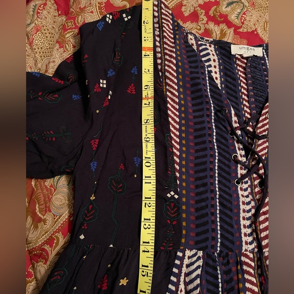 Umgee Westen Bohemian Navy Multi Patterns lace up bodice size large - Picture 6 of 11